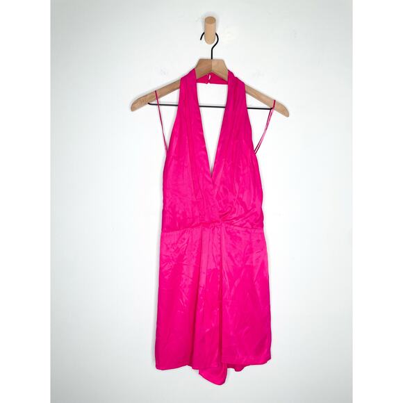 NWT Zara Pink Satin Halter Romper Small Silky Night Out Party Outfit - Picture 4 of 12
